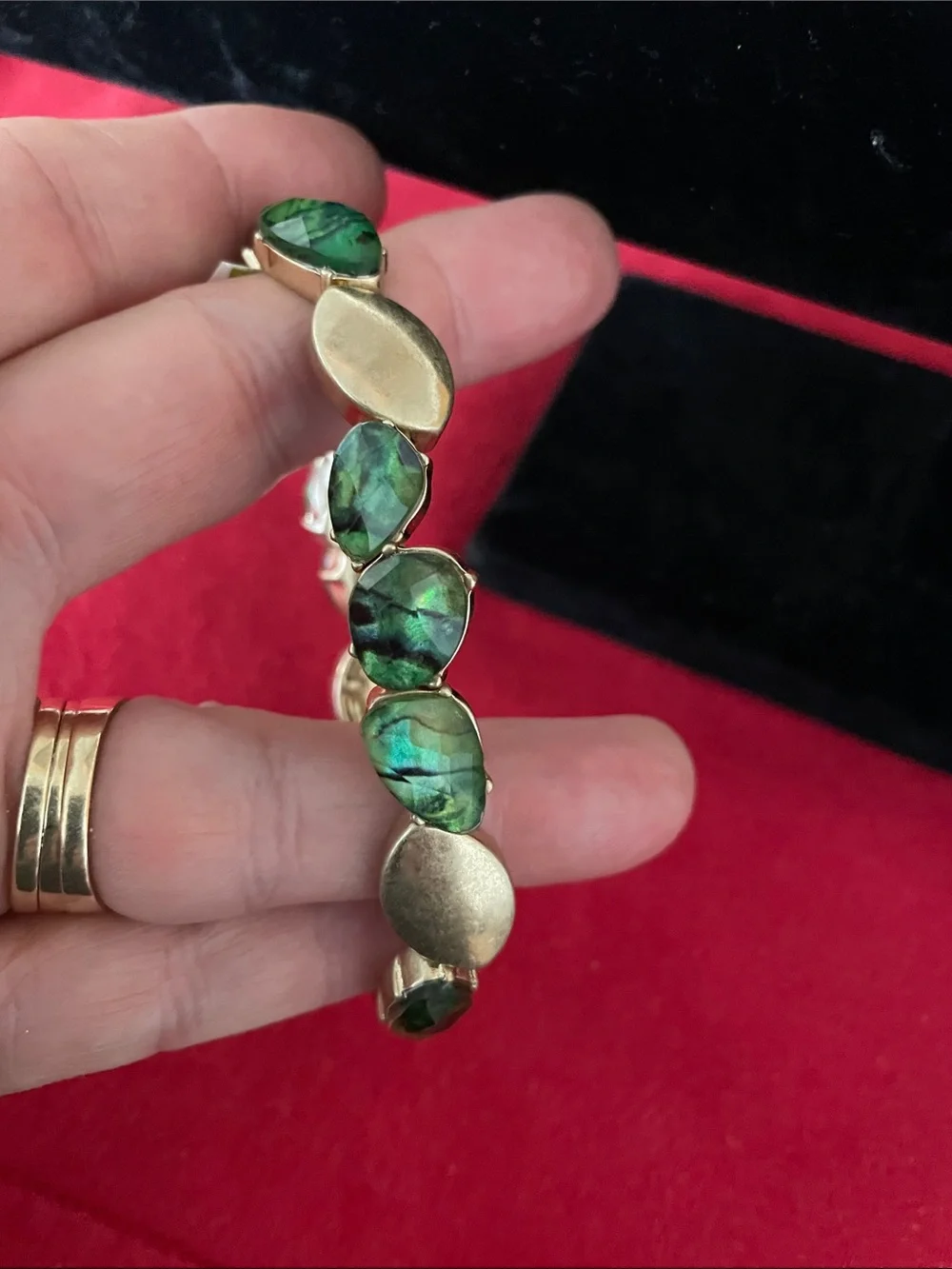Macy's Green Abalone-Style Faceted Stretch Bracelet
